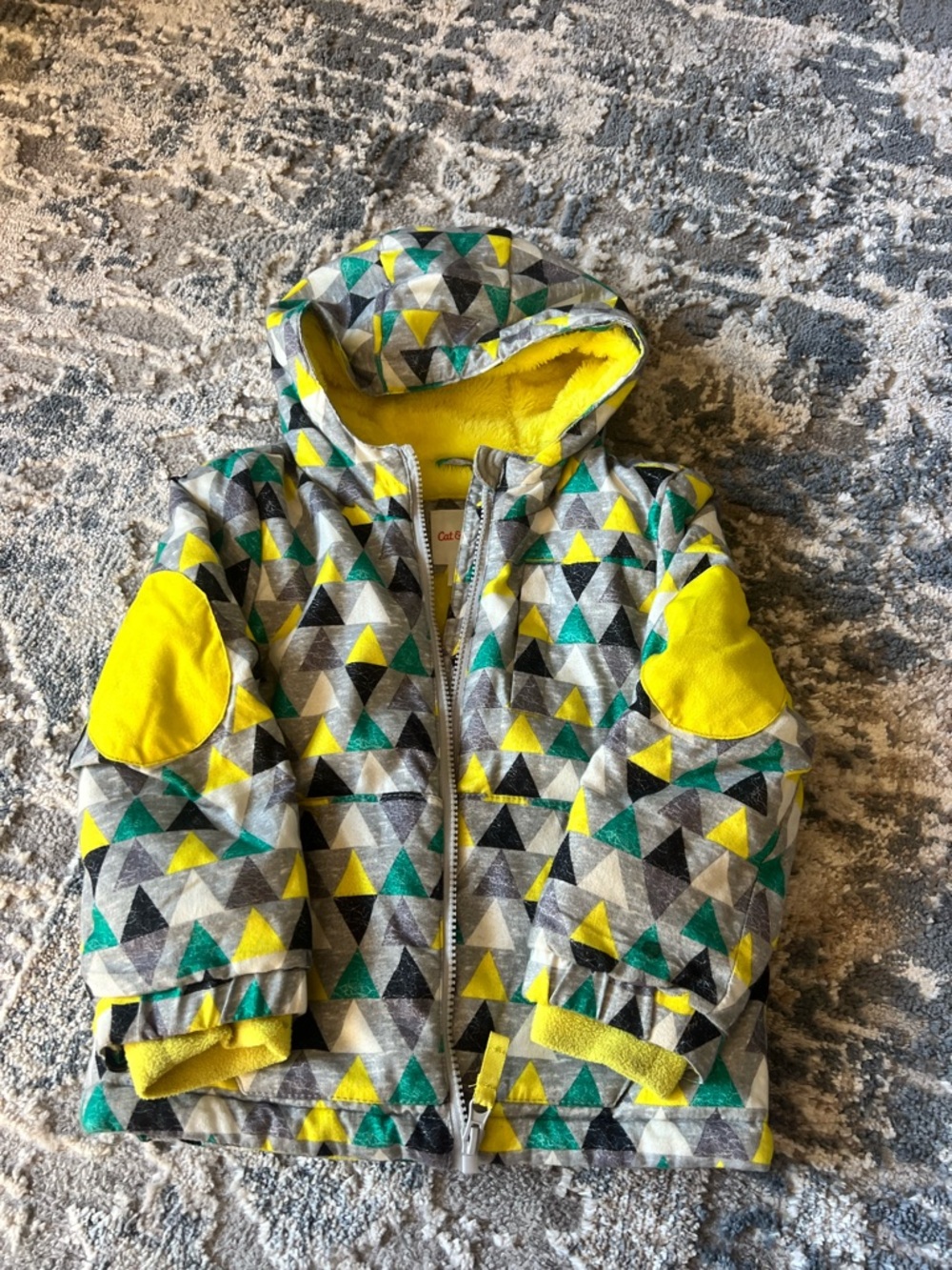 Cat & Jack Yellow Plush-Lined Hooded Jacket with Teal & Gray Accents